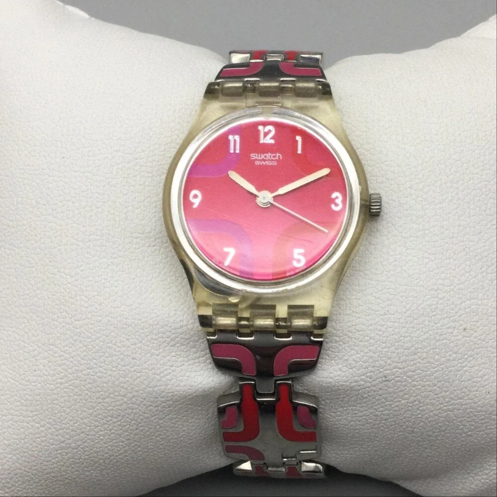 Swatch Candle Dinner Womens Watch 25mm Pink Dial Stainless Enamel New Battery 6